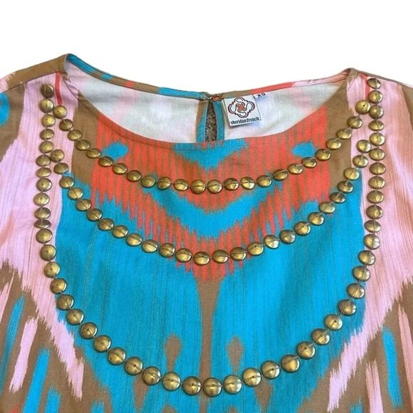 Sheridan French Madison Dress Caramel Ikat Print Bold Boho Flowy Size XS Women's - Picture 4 of 15